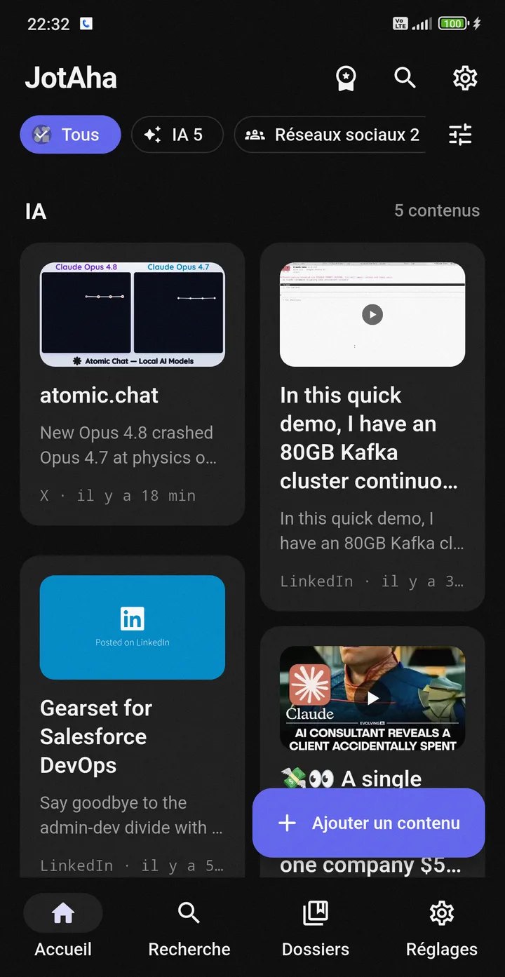 Écran d’accueil de JotAha sur Android